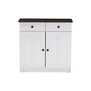 Baxton Studio Lauren White and Brown Kitchen Cabinet with Two Doors and Two Drawers 119-6522